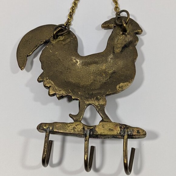 Vintage Solid Brass Rooster Key Holder Farmhouse Wall Decor 5" - Picture 2 of 3
